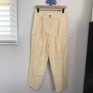 Sezane 36 US 4 Cream Pleated Ankle Trousers Tapered High Waist Viscose Linen